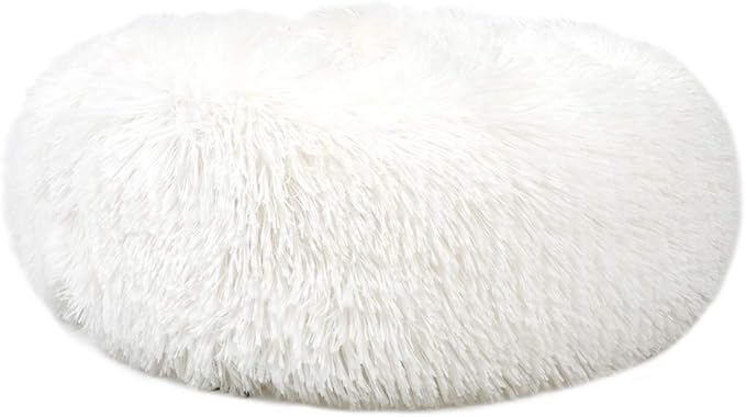 otoez Kitten Puppy Bed Extra Small XS Round Dog Cat Beds Anti Anxiety Plush Pet Calming Donut Bed with Non-Slip Waterproof Bottom, Washable (15.7", White)
