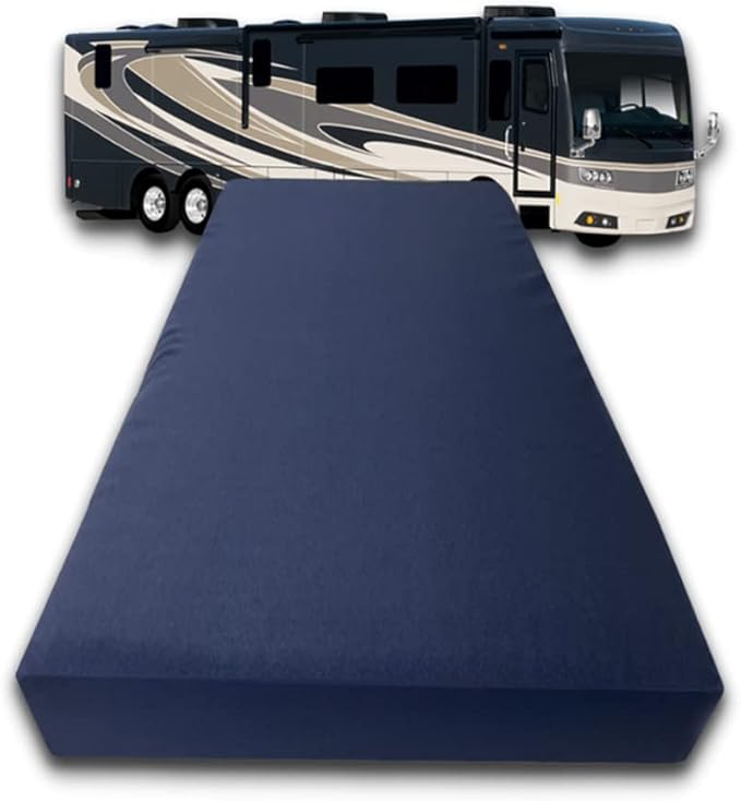 FoamRush 6-Inch Bunk (28" x 72") Gel Memory Foam RV Mattress Replacement with Canvas Navy Cover, Medium Firm, Made in USA, Camper Trailer, Removable Water-Resistant Outdoor/Indoor Cover w Zip