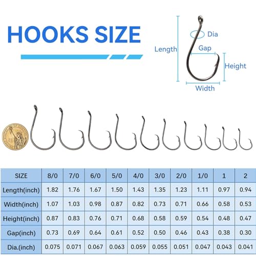 50Pcs Circle Hooks with Fishing Hook Remover, Super Sharp and Offset Catfish Octopus Circle Hooks for Saltwater and Freshwater, Nickel Coated High Carbon Steel, Sizes #1-8/0 - color: Black Nickel, size: 7/0