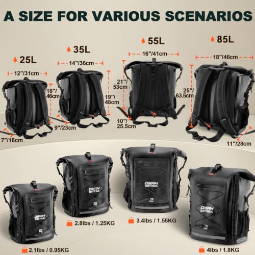 OSAH DRYPAK Waterproof Backpack Dry Bag 35L/55L/85L– Heavy Duty Roll-Top Hiking Backpack for Travel, Kayaking, Boating, Camping, Rafting and Fishing - color: Black, size: 85L