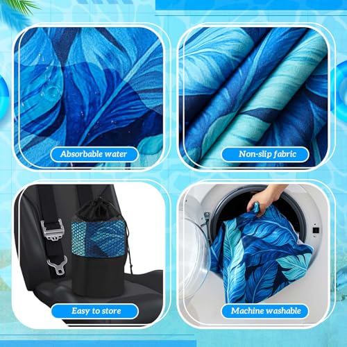 Hahafelt Car Seat Towel Covers with Storage Bag, 63 x 32 Inch Universal Non Slip Waterproof Sweat Protector for Car Truck, Gym Swimming Running, Machine Washable(2 Pack,Blue Leaves) - style: Blue Leaves