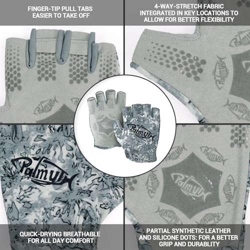 Palmyth Stubby UV Fishing Gloves Sun Protection Fingerless Glove Men Women UPF 50+ SPF for Kayaking, Paddling, Canoeing, Rowing, Driving - color: Ashen, size: X-Large