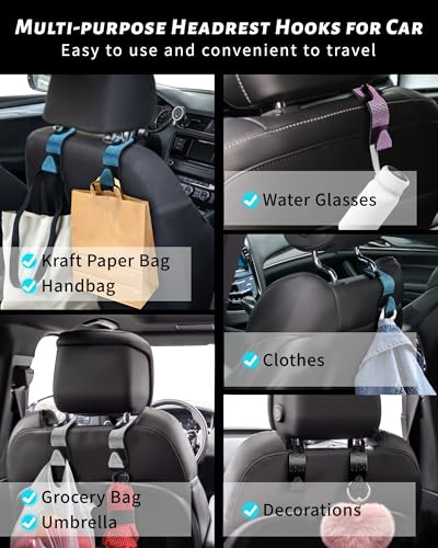 Sparkling Car Seat headrest Hooks, 4 Pack, White Purse Holder for Car Headrest, Chic Automotive Accessories for Women Essentials Handbag Clothes Coats Grocery Bags - color: White Diamond