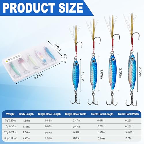 Saltwater Jig Fishing Lures - Stripe Bass Jigs, Metal Lead Spoon Jigging Baits with Sharp Hooks for Tuna Salmon Grouper Sea