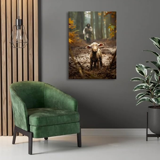 Large wall art for living room Jesus Running After Lost Lamb Picture for home