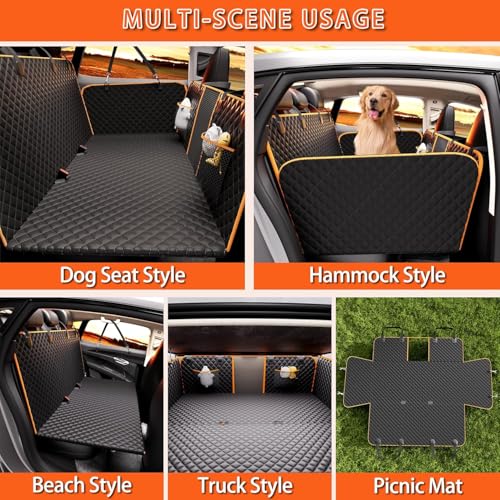 Back Seat Extender for Dogs - Large Space, Heavy-Duty Dog Car Seat Cover for Back Seat with Hard Bottom Holds 420lbs, Waterproof 600D Upgraded Material Dog Hammock for Car,Easy to Use and Clean