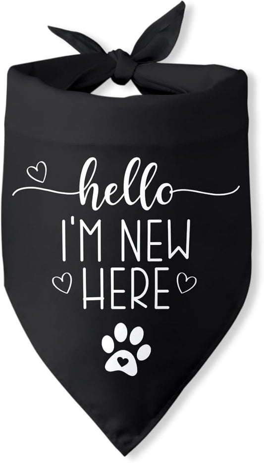 Hello I'm New Here Dog Bandana New Puppy Announcement Gift for New Owners Puppy Bandana Dog Owner Gifts Triangle Bibs Scarf Accessories for Small Medium Dogs Pets