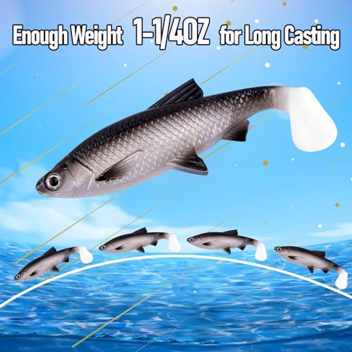 Alwonder 2-Pack Fishing Swimbait Soft Plastic Lures Saltwater, 6.1IN Texas Rig Paddle Tail Swim Baits Freshwater, Sinking Paddle Tail Soft Lure Bait for Pike Musky Bass Tarpon Halibut Mackerel Grouper - color: Pink and Black