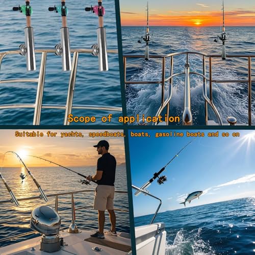 2PCS Tournament Style Fishing Rod Holders, Stainless Steel Fishing Rod Holder Clamp-on 1 1/4" to 2" Rails for Boat, Side Mount Rod Holder for Marine Yacht Boat Truck RV