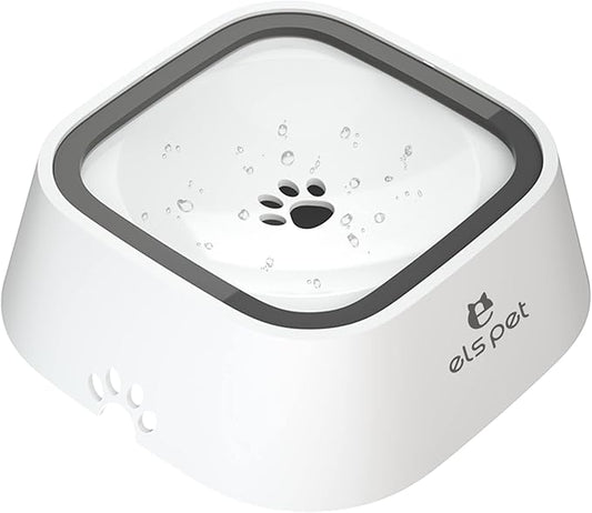 ELS PET No Spill Dog & Cat Bowl - 70oz/2L Large Capacity Travel Water Dispenser (White, 35oz)