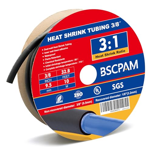 3/8" Heat Shrink Tubing, 32.8 Feet Roll Industry Marine Grade 3:1 Shrink Ratio Shrink tubing, Adhesive Lined Heat Shrink Tube, 3/8 Waterproof Shrink Tube for Wires Home Marine Automotive-Black - size: 3/8"-32.8 Feet