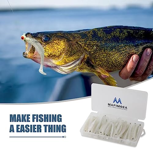 MAFIMOEA 40/30/25Pcs Paddle Tail Swim Baits Lures Fishing Soft Plastic Lure Kit for Bass Trout Walleye Crappie 6.5cm 7.5cm 10.5cm - color: White, size: 2.55IN/6.5CM - 40PCS