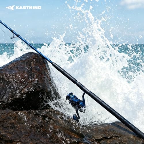 KastKing Kapstan Saltwater Spinning Rod, Boat & Surf Fishing Rod, Lightweight S-Curve Graphite Blanks, Stainless-Steel Double-Foot Guides, Aluminum/Graphite Locking Reel Seat, 2-Piece PTS Rod - style: Spin-12'0"-h-mf