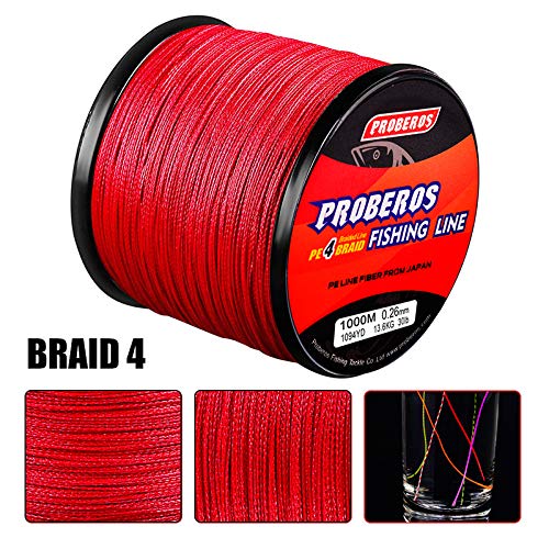 Braided Fishing Line 4 Strands Stronger Multifilament PE Braid Wire for Saltwater 6LB-100LB 110yards 328yards 547yards Super Strong Superline - color: Red, size: 328Yds/6LB