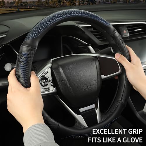 3D Steering Wheel Cover Great Grip with 3D Honeycomb Hole, Anti-Slip Sporty Design, Universal 15 inch(Black with Blue) - color: Black with Blue, size: Round-Middle[14.5''-15'']