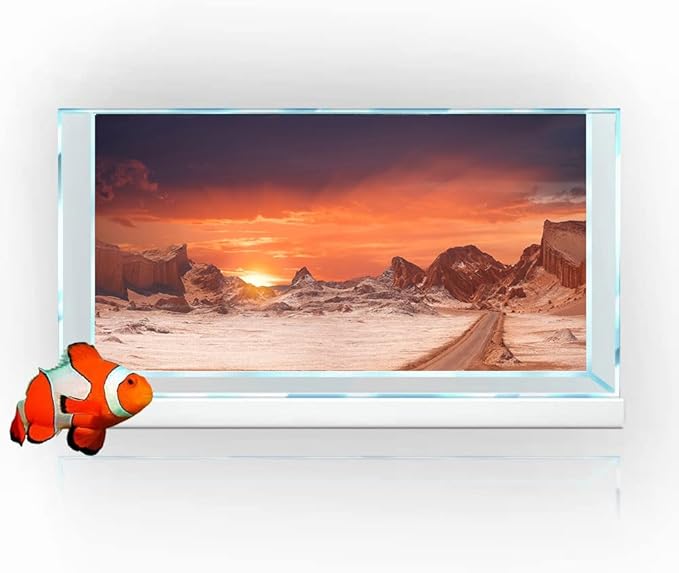 30X18IN Sun and Desert Moon Themed Reptile Habitat on Orange Durable Decorative Background, Terrarium Background with 10EVA Double-Sided Tape