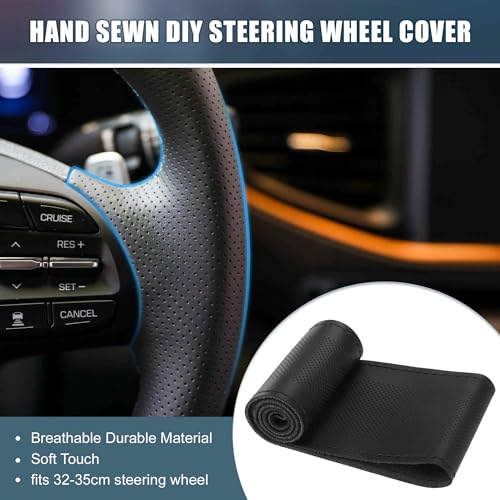 Car Hand Sewn DIY Steering Wheel Cover Breathable Comfortable 32-35cm Stitch on Wrap Cover Microfiber Leather Black Stitches - color: Black Stitches
