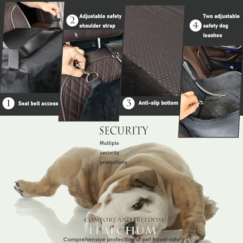 Lealchum Dog Booster Car Seat for S/M Dogs Up to 35lbs,Soft 6in Elevated Cushion,Fits in Front/Back Seat,Fully Detachable and Washable,2 Storage Pockets & 3 Straps,Easy to Install (Black/Brown,Medium) - color: Black/Brown