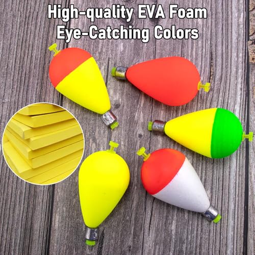 Dr.Fish 5 Pack Weighted Fishing Bobbers Snap-on Spring Bobbers Push Button Floats EVA Foam Pear Shape Bass Freshwater Fishing for Crappie Panfish Bluegill Trout - color: Red, size: 3"(1oz)