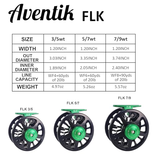Aventik FLK II Fly Fishing Reel Aluminum Trout 3/5, 5/7, 7/9wt Large Arbor Freshwater Fly Reel - size: 5/7wt, style: Black-with Line