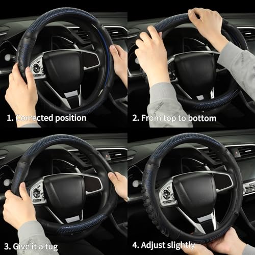 3D Steering Wheel Cover Great Grip with 3D Honeycomb Hole, Anti-Slip Sporty Design, Universal 15 inch(Black with Blue) - color: Black with Blue, size: Round-Middle[14.5''-15'']