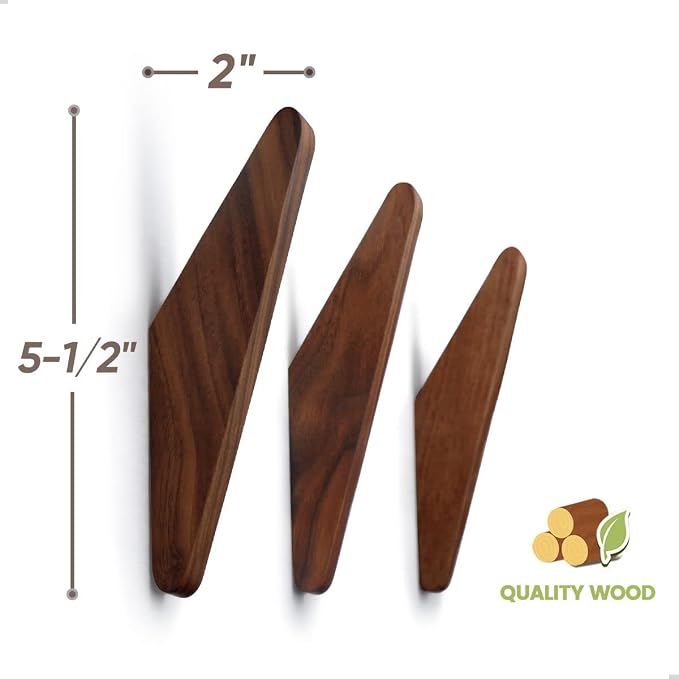 COCOYA 2Pack Wood Hooks Wall Mounted, Minimalist Easy Install Natural Real
