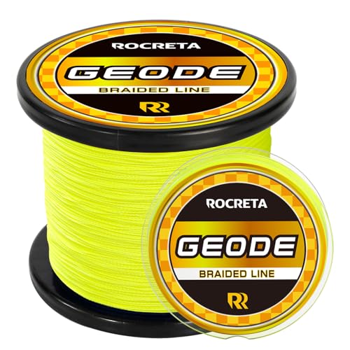 Geode Braided Fishing Line, Super Strong Power Braid Lines for Saltwater and Freshwater Fish 8-50lb, 150yds/300yds/500yds/1000yds - color: Hi Vis Yellow, size: 15LB(150YDS)