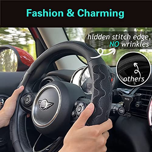 PINCTROT Large Size Steering Wheel Cover Great Grip with 3D Honeycomb Anti-Slip Design, 15.5-15.75 Inch (All Black) - color: 3.Black (All Black), size: Large Size[15 1/2''-15 3/4'']