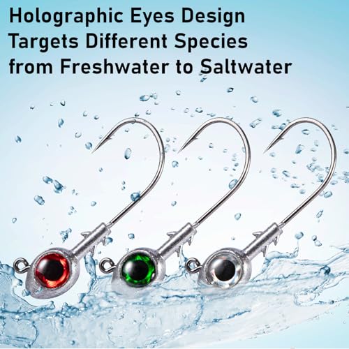 Dr.Fish 10 Pack Fishing Eyes Jigs 3D Eyes Trout Heads Bass Hook Saltwater Swimbait Jig Heads Freshwater Walleye Redfish Striper 1/2oz 3/8oz 1/4oz 3/16oz - color: Green Eyes, size: 3/8oz-Hook #4/0
