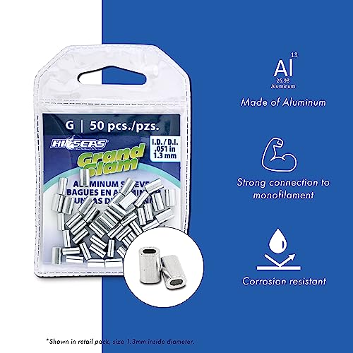 HI-SEAS Grand Slam Aluminum Fishing Line Crimp Sleeves - Bulk 500 Pieces, Durable and Strong Crimps for Monofilament 40lb Test up to 600lb Test for Saltwater Fishing Leaders - style: 500 Pc/2.3 Mm