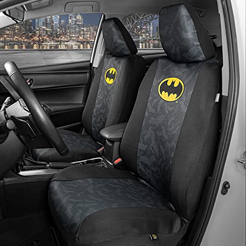 BDK Batman Car Seat Covers for Front Seats with Matching Seat Belt Pads - Officially Licensed Warner Brothers Superhero Auto Accessories Bundle, Made for Car Truck Van and SUV - size: 2 Front, style: Batman