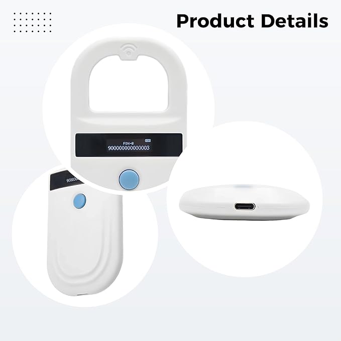 Pet Microchip Scanner, Handheld 134.2Khz Reader, Emid Fdx-B Compatible, 0-15 Cm Read, OLED