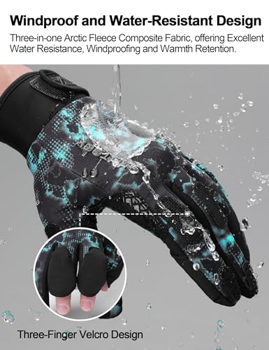 KUTOOK Winter Fishing Gloves for Men& Women Waterproof Glove Cold Weather Hunting Photography Shooting Hiking - color: Blue-Black, size: Small