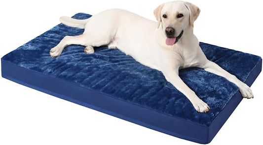 KSIIA Orthopedic Dog Crate Bed Waterproof Dog beds for Large Dogs Deluxe Plush Washable Pet Mat with Egg Crate Foam & Removable Cover, 41 x 27 Inch, Blue