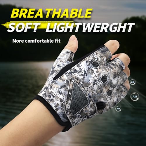 Stubby Fingerless Fishing Gloves Men - Lightweight Breathable Anti-Slip Kayak Gloves Women for Kayaking, Sailing,Paddling,Rowing - color: Camouflage gray, size: Large-X-Large