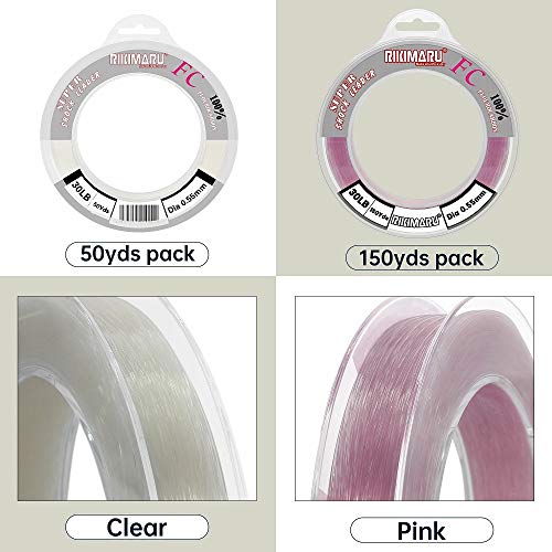 Rikimaru FC 100% Fluorocarbon Pure Shock Resistant, Sinks Faster Than Mono, Leader Material, 2LB-150LB - color: Clear, size: 50Yards-100LB