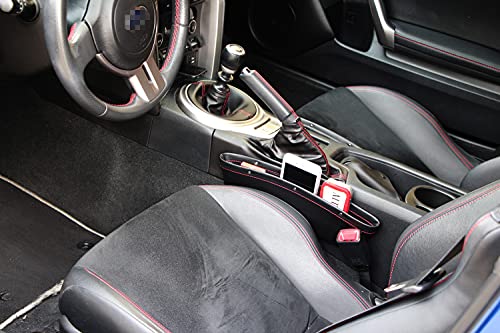 iJDMTOY Black Leather Car Side Pocket Organizers, Car Seat Catchers Compatible With Key, Wallet, Cell Phone, Sunglasses, etc