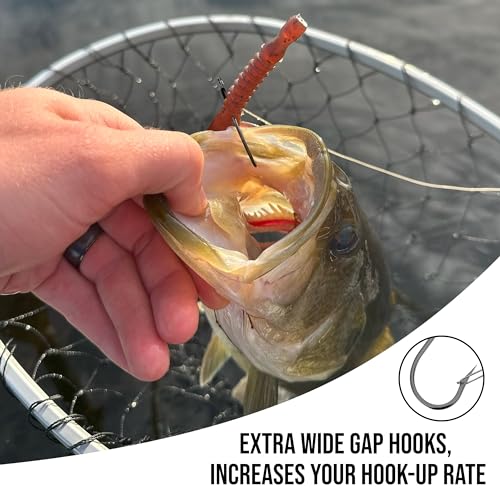 Reaction Tackle Wide Gap Wacky Hooks, Weedless Worm Hooks for Bass, High Carbon Steel Hooks for Stick Worm Soft Plastics, Neko Rig and Finesse Fishing (25-Pack) - size: #1/0 Wire Guard