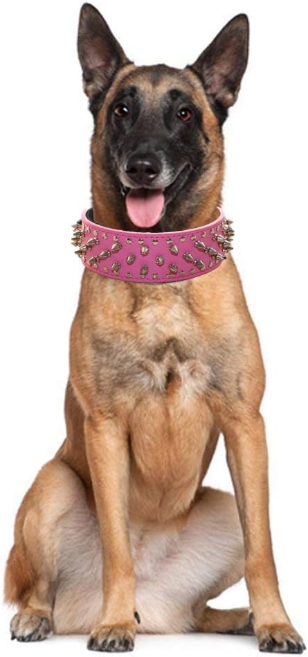 Serijoars Spiked Studded Dog Collar, PU Leather Dog Collar, Adjustable Pet Collars for Medium or Large Breed Pet (XL, White)