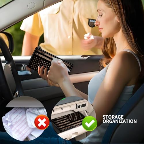 Leather Car Registration and Insurance Card Holder, Cute Car Accessories Vehicle Glove Box Car Organizer for Documents, Cards, License Retro American Flag - color: Retro American Flag
