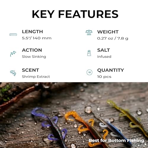 Wild Lizard Soft Lure, 5.5 Inch Scented Creature Bait for Bass Fishing, Active Legs & Tail, Dense Salt Body for Natural Sink, Ideal for Texas & Carolina Rig, 10-Pack - color: Blue Pearl