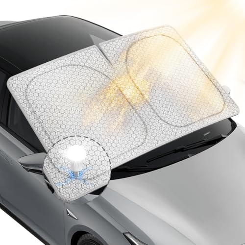 helloleiboo Graphene Car Windshield Sun Shade – 57" x 31" Foldable Car Sun Shade, Advanced Heat Absorption & UV Protection, Universal Fit for Cars, SUVs & Trucks - size: 57 x 31 inches