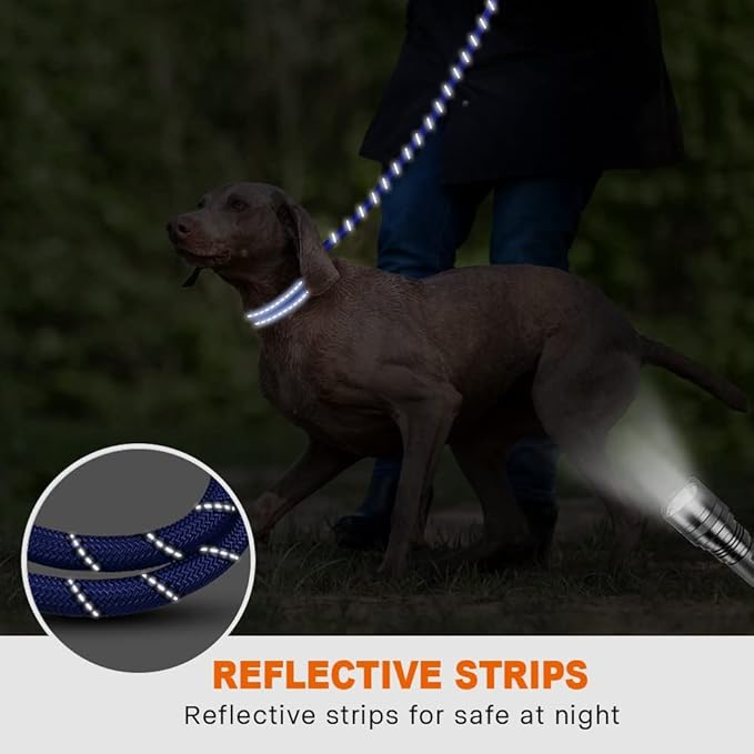 Taglory Rope Dog Leash 6 FT with Comfortable Padded Handle, Highly Reflective Threads Leash and Anti-Tangle Clip for Walking Medium Large Dogs, 1/2 inch, Navyblue