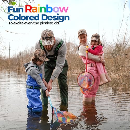 DaddyGoFish Kids Fishing Net - Extendable Telescopic Landing Net for Boy Girl Children Catching Small Fish Crab Shrimp Minnow Dragonfly Beach Pier Lake River Ocean - color: Style 2 (2 Pack, Blue + Green)