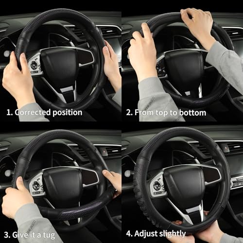 D Shaped Steering Wheel Cover Great Grip with 3D Honeycomb Hole, Anti-Slip Sporty Design, Universal 15 inch(Black with Purple) - color: Black with Purple, size: D Shaped-Middle[14.5''-15'']