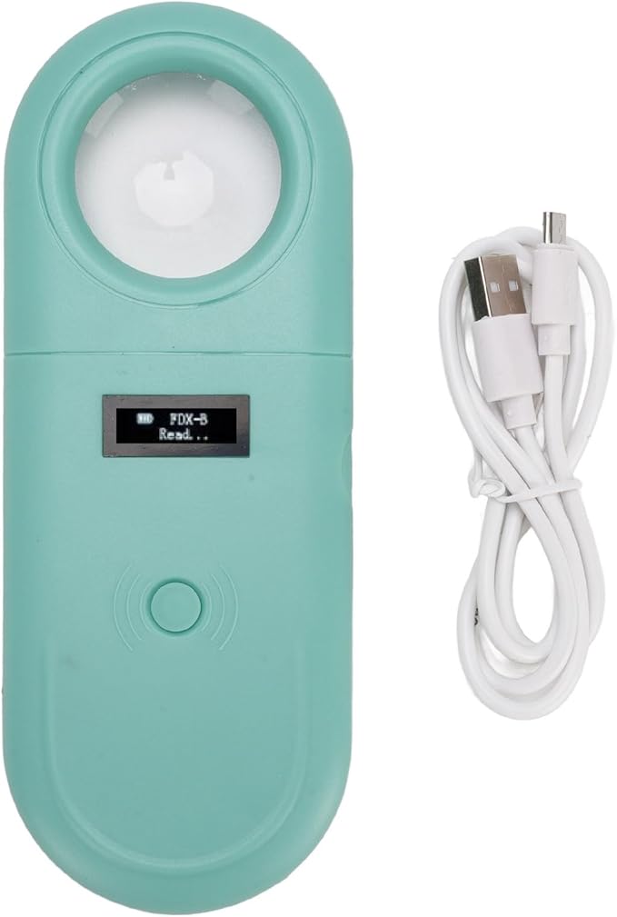 Pet Chip Reader Handheld with Magnifier and LED Light for Animal Identification Applications - USB Charging Portable Animal Chip Scanner for DogCatHorse - Green ABS Material