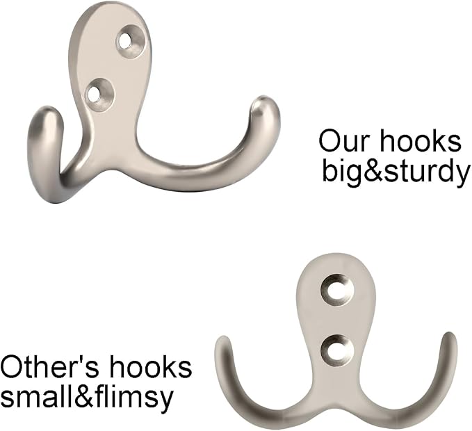 IBosins 16 Pack Heavy Duty Double Prong Coat Hooks Wall Mounted