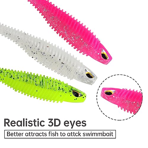 MAFIMOEA 40/30/25Pcs Paddle Tail Swim Baits Lures Fishing Soft Plastic Lure Kit for Bass Trout Walleye Crappie 6.5cm 7.5cm 10.5cm - color: Pink, size: 4.13IN/10.5CM - 20PCS