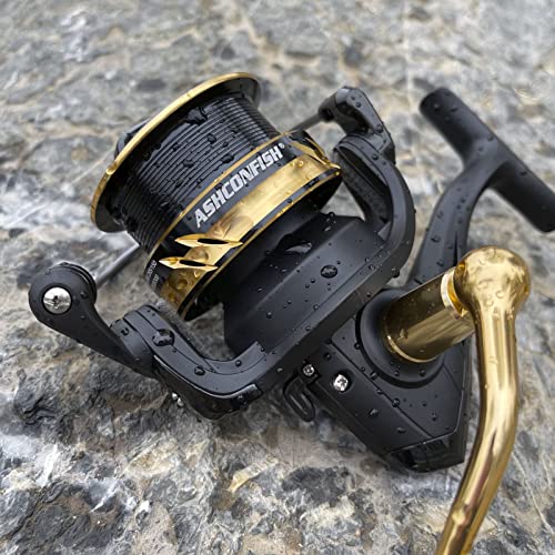 Ashconfish Spinning Fishing Reel, Graphite Body, 7+1 Stainless Steel BB, 5.0:1 Gear Ratio, Lightweight Spinning Reel for Freshwater Saltwater Fishing, Come with 109 yds Braided Line - size: AF4000B