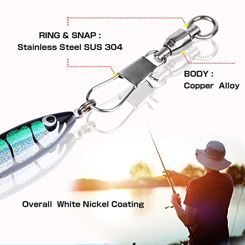 AMYSPORTS Fishing Swivels with Interlock Snap Ball Bearing Swivels Fishing Snap Swivels Saltwater Freshwater Fishing Tackle Leader Lure Jigs Line Fishing Connector - size: size4 (51lb) 50 pcs